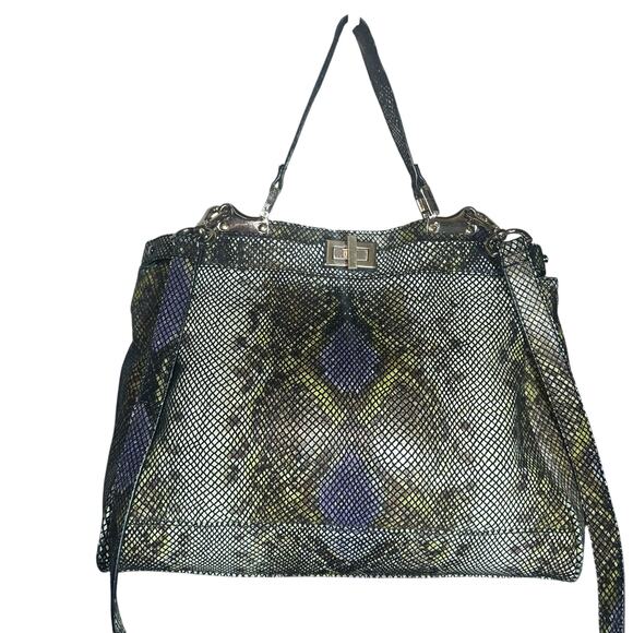 Danier Genuine Leather Python Print Satchel Crossbody Bag Gray Purple - Picture 2 of 15